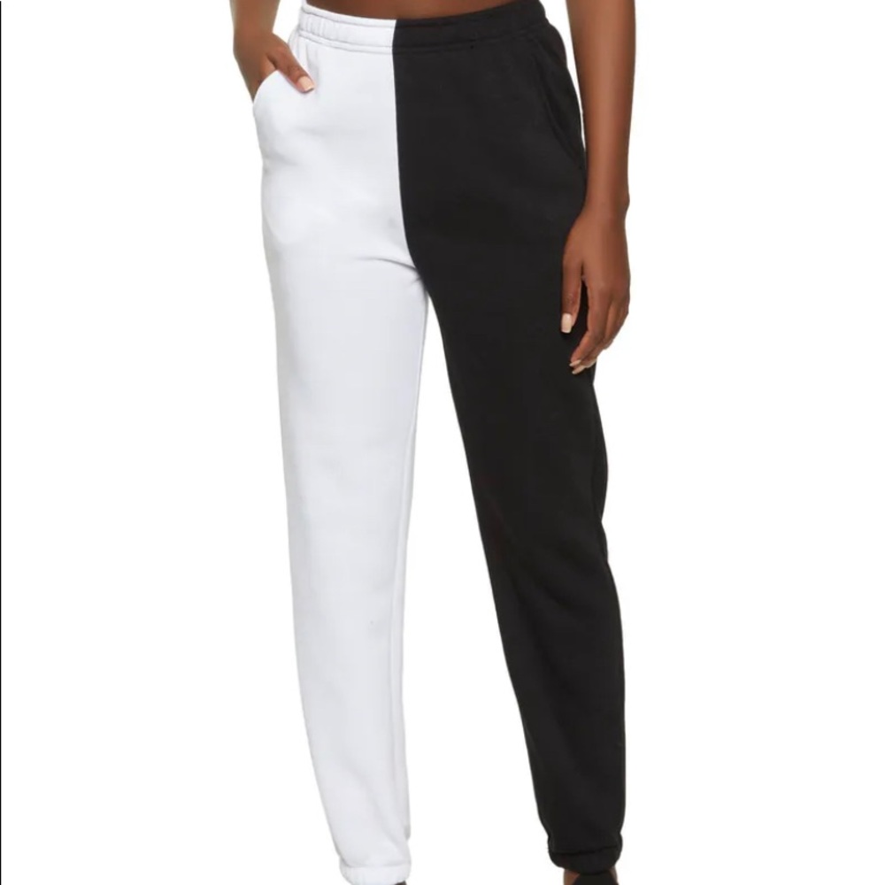 White and Black Colorblock Sweatpants